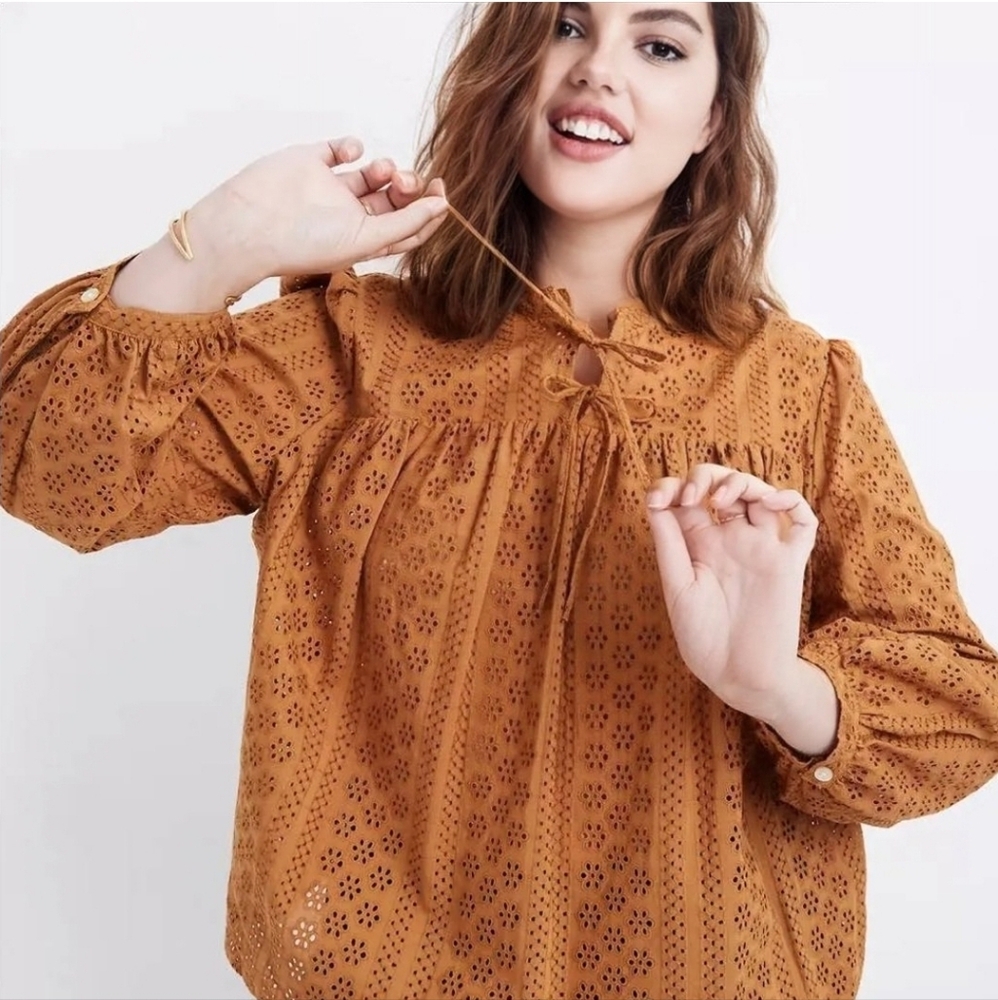 Eyelet Peasant Blouse - Mustard